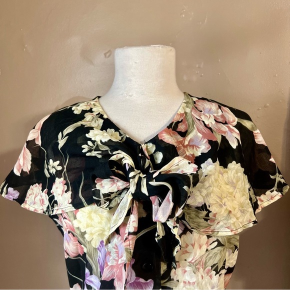 Vintage Floral Sheer Black Maxi Dress -Size 12 -DR08 - Picture 2 of 11